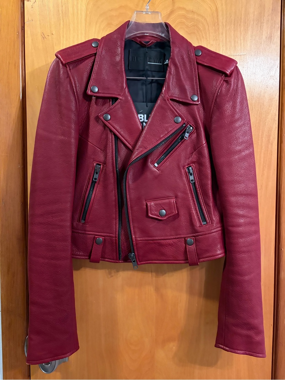 BLK DNM Women's Burgundy Leather Moto Jacket